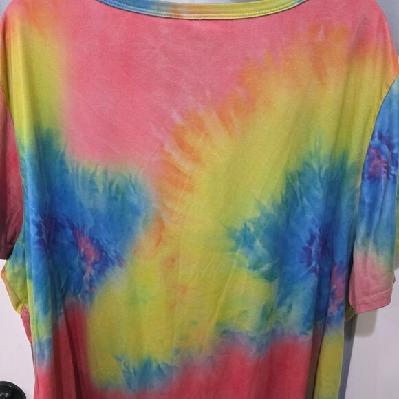 Tie-Dye T-Shirt Knit Top Rainbow Colorful Knot Front Plus Size 3X - Picture 8 of 10